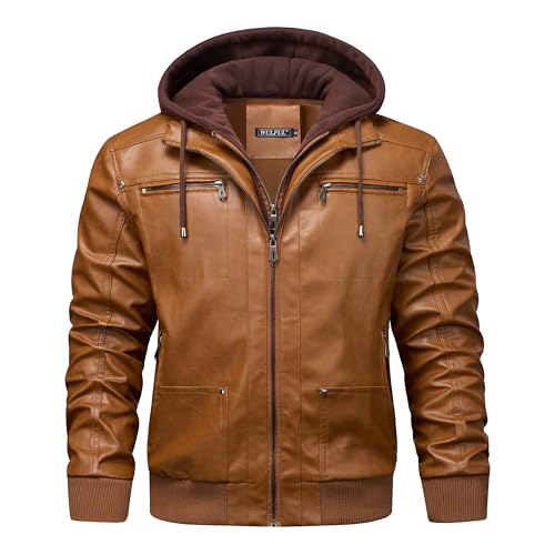 WULFUL Men's Leather Jackets, Faux Leather Jacket for Men Lapel